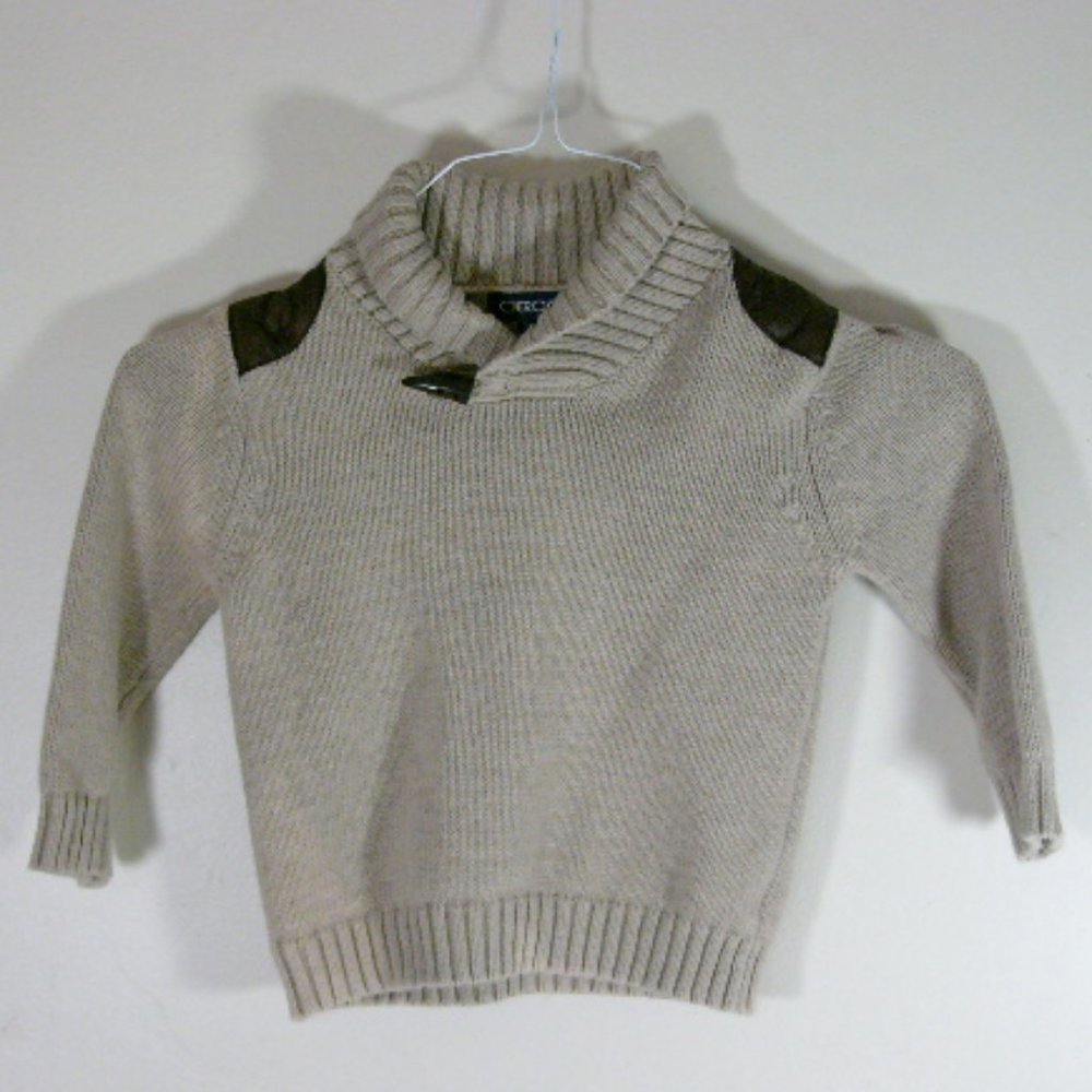 Cherokee Sweater Boys 3T Tan 100% Cotton Toggle Button Faux Leather Shawl Neck
